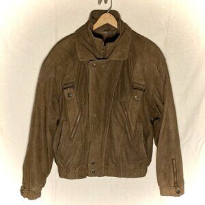 Mens Vintage WILSONS Adventure Bound Bomber Jacket - Brown Leather w/ Liner - Lg
